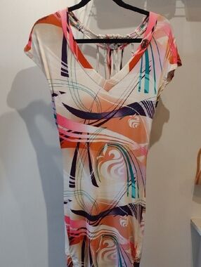 Vintage Apple 🍎 Bottoms Abstract Wave Print Cotton Jersey Beach Dress (Size M)